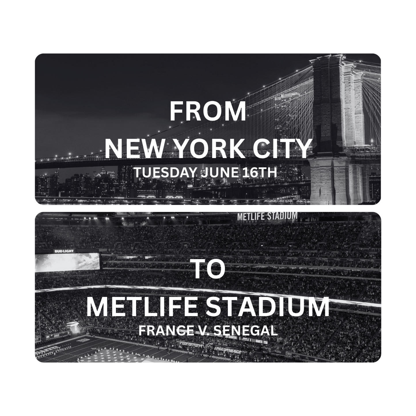 ROUND TRIP BUS TO METLIFE STADIUM | 11 AM JUNE 16TH | FIFA 2026